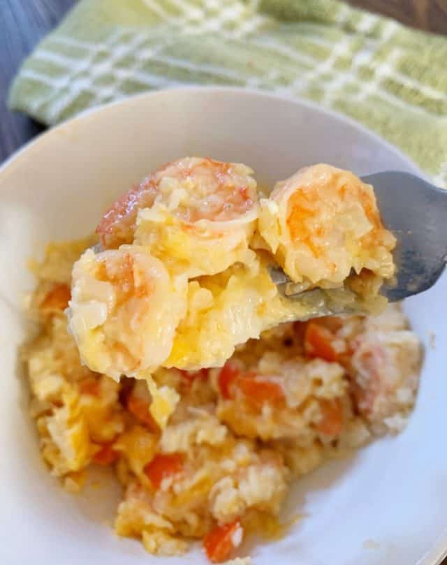 bite of shrimp and cauliflower rice casserole