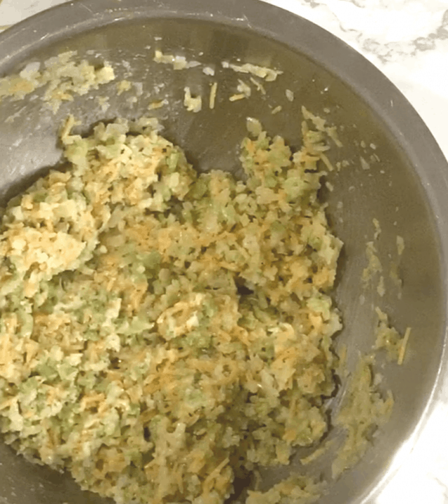 mixed ingredients broccoli cheddar tots