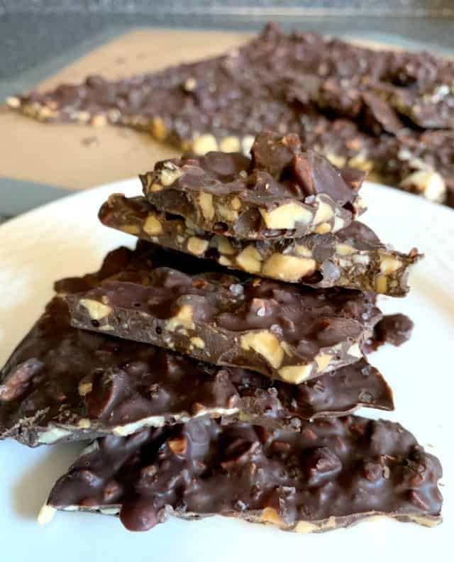 stack of chocolate nut bark keto low carb