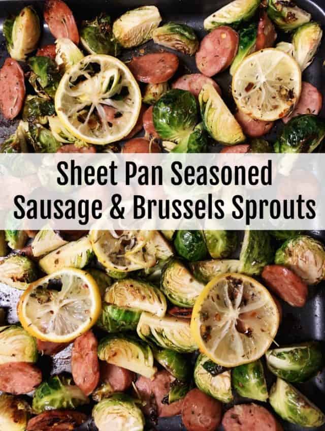 sausage and brussels sprouts sheet pan pin