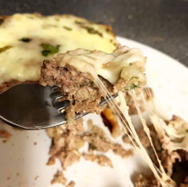 bite of keto cheese stuffed meatloaf