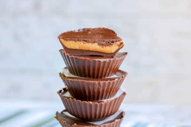 stack of keto peanut butter cup fat bombs